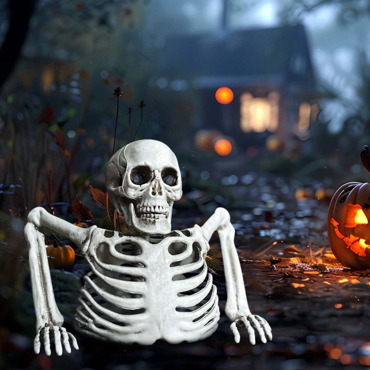 Realistic White Plastic Half Torso Skeleton Tabletop Prop, Detailed Human Half Skeleton Halloween Desktop Decor, Weatherproof Indoor Outdoor Reusable Spooky Party Ornament