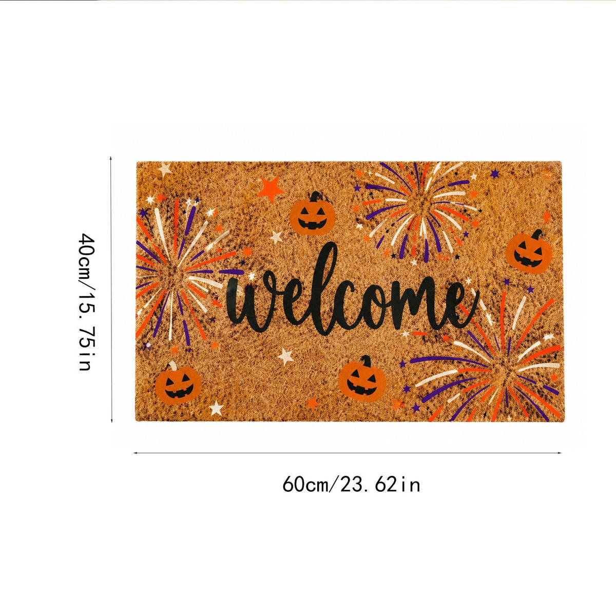 Fllostpr Halloween Pumpkin & Crow Welcome Doormat for Front Door, Non-Slip Vintage Brown Coir Floor Mat for Outdoor Porch Entryway Decor,16x24 Inch