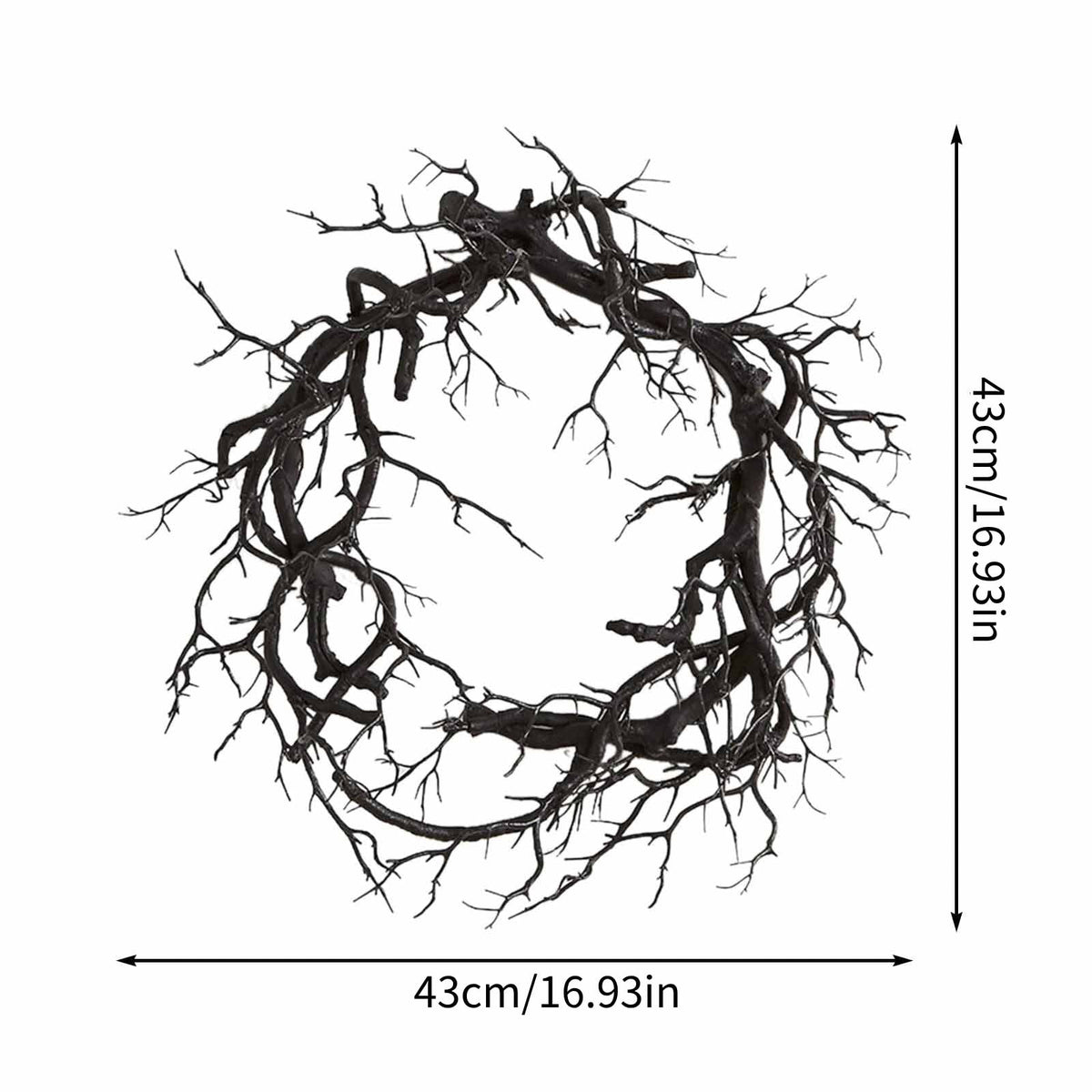 IPEWLEX Halloween Wreath with LED Lights - Black Glitter Decoration for Front Door, Indoor/Outdoor, Battery Operated, 43cm