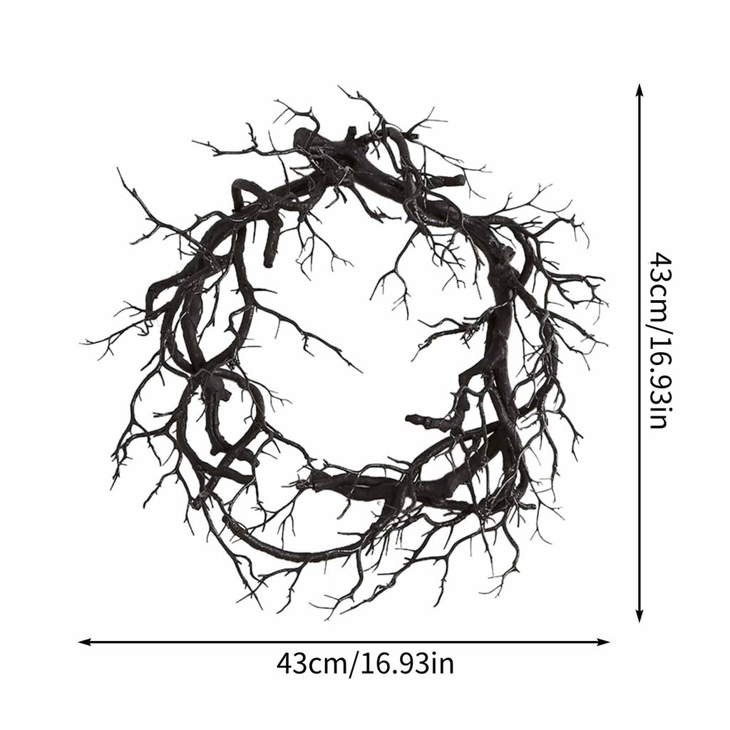 Halloween Wreath with Lights 17" Black Twig Wreath for Front Door Halloween Wreaths That Light up Spooky Gothic Outdoor Halloween Decorations for Porch & Entryway Decor