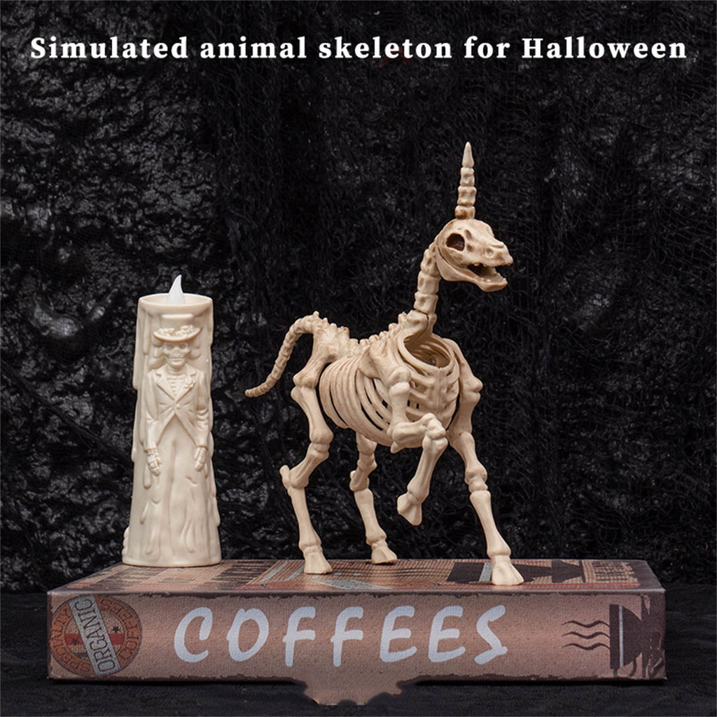 Halloween Animal Skeleton Decorations,Realistic Skeleton Unicorn Props,Posable Movable Joints Unicorn Statue and Figurine for Outdoor Lawn Yard Graveyard Skeleton Halloween Decor