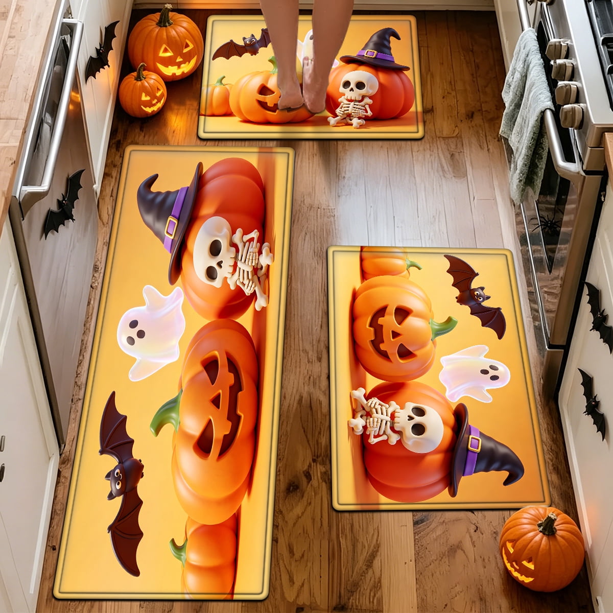 YIMEIS Halloween Pumpkin Lanterns Multi-purpose 1-Piece Flannel Mat and Kitchen Rugs,Soft Non-slip for Home Bedroom Bathroom