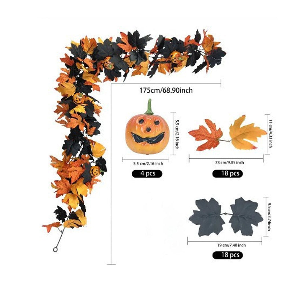 Chmadoxn 78.74" Halloween Thanksgiving Maple Leaf Garland with Mini Pumpkins & Berries, Artificial Fall Leaves Vine for Mantel Staircase Porch, Autumn Harvest Hanging Home Decor