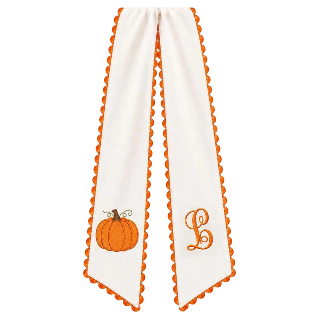 erdimoy Fall Pumpkin Monogram Wreath Sash, 50 Inch Embroidered Wreath Ribbon with Pom Pom Trim, Autumn Harvest Front Door Wreath Decor for Thanksgiving Halloween