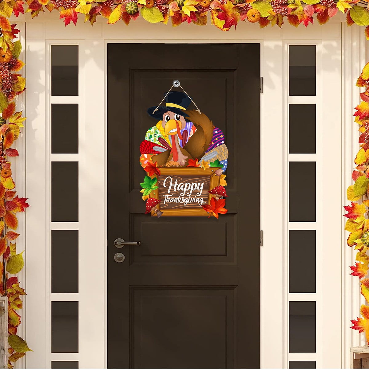 Thanksgiving Decoration Wooden Turkey Pumpkin Door Wreath for Front Door Sign Wall Signs, Thankful Blessed Grateful Pumpkin Sign Hanging for Fall Autumn Harvest Home Halloween Decoration