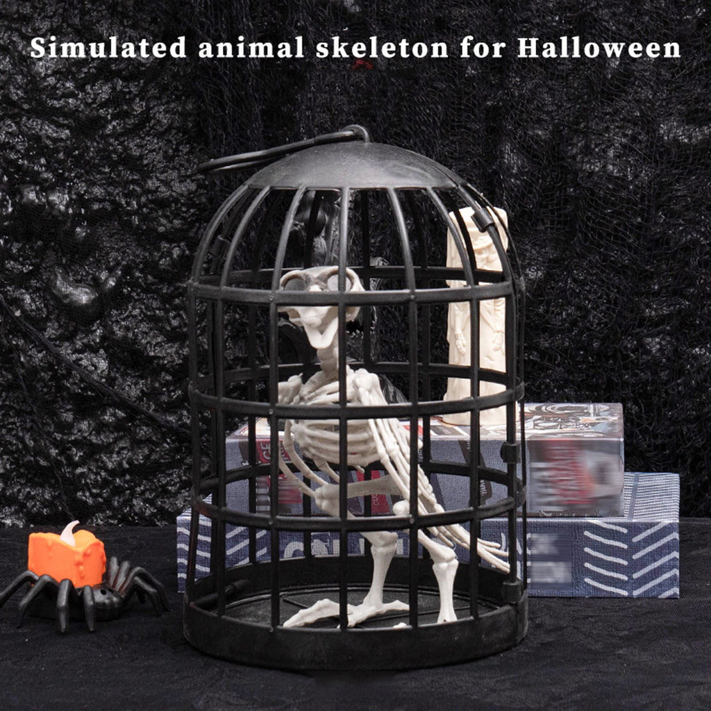 Clearance! Hanging Bird Skeleton Decoration,Scary Realistic Animal Crow Skeleton In The Cage,Scary Posable Movable Joints Raven Skeletons In Cage Prisoner For Halloween Haunted Houses Party Outdoor