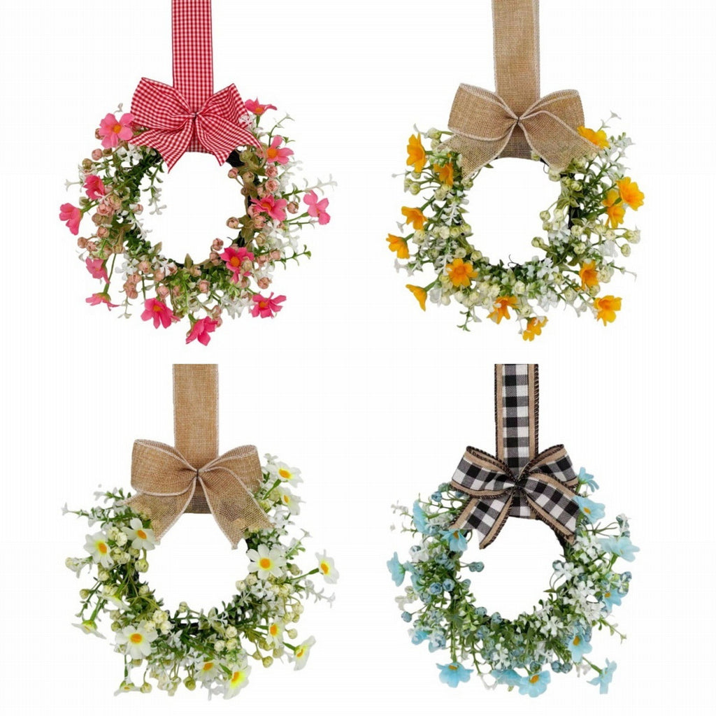 Mini Spring Wreaths, Artificial Daisy Flowers Small Pillar Holder Wreath, Spring Summer Floral Wreath for Candle, Farmhouse, Porch, Front Door, Cabinets, Table Decoration, White