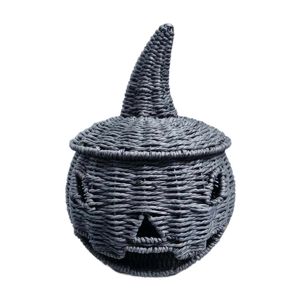 THOPBPRK 2026 Black Halloween Woven Pumpkin Jack-O'-Lantern, Halloween Decorations Pumpkin, USE LED Candle, Rattan Fall Halloween Decor for Home, 1Pack 11.8 Inch A