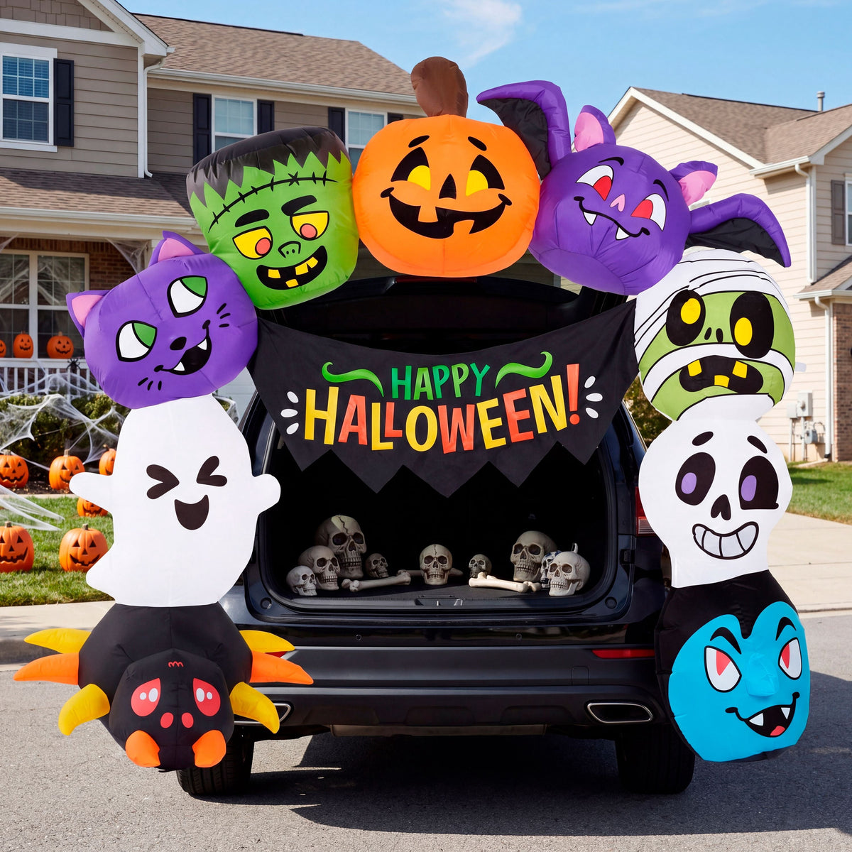 Joyfy 3.6 ft Animated Halloween Inflatable Dinosaur Decoration,Trunk or Treat Car Decorations Kit Dinosaur with Built-in LED Light for Halloween Party Indoor,Outdoor,Yard,Garden Decor