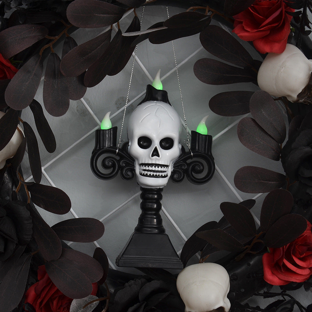 ASKETAM Halloween Wreath 19" , Skull & Red Rose, Adjustable, For Doors & Walls