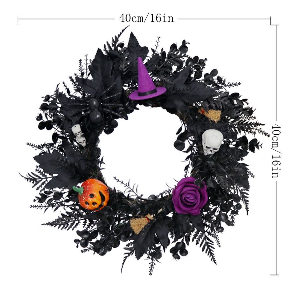 Gcvizuso Halloween Crescent Floral Wreath, Orange Red Rose Hydrangea Fall Front Door Decor for Autumn Harvest Celebration