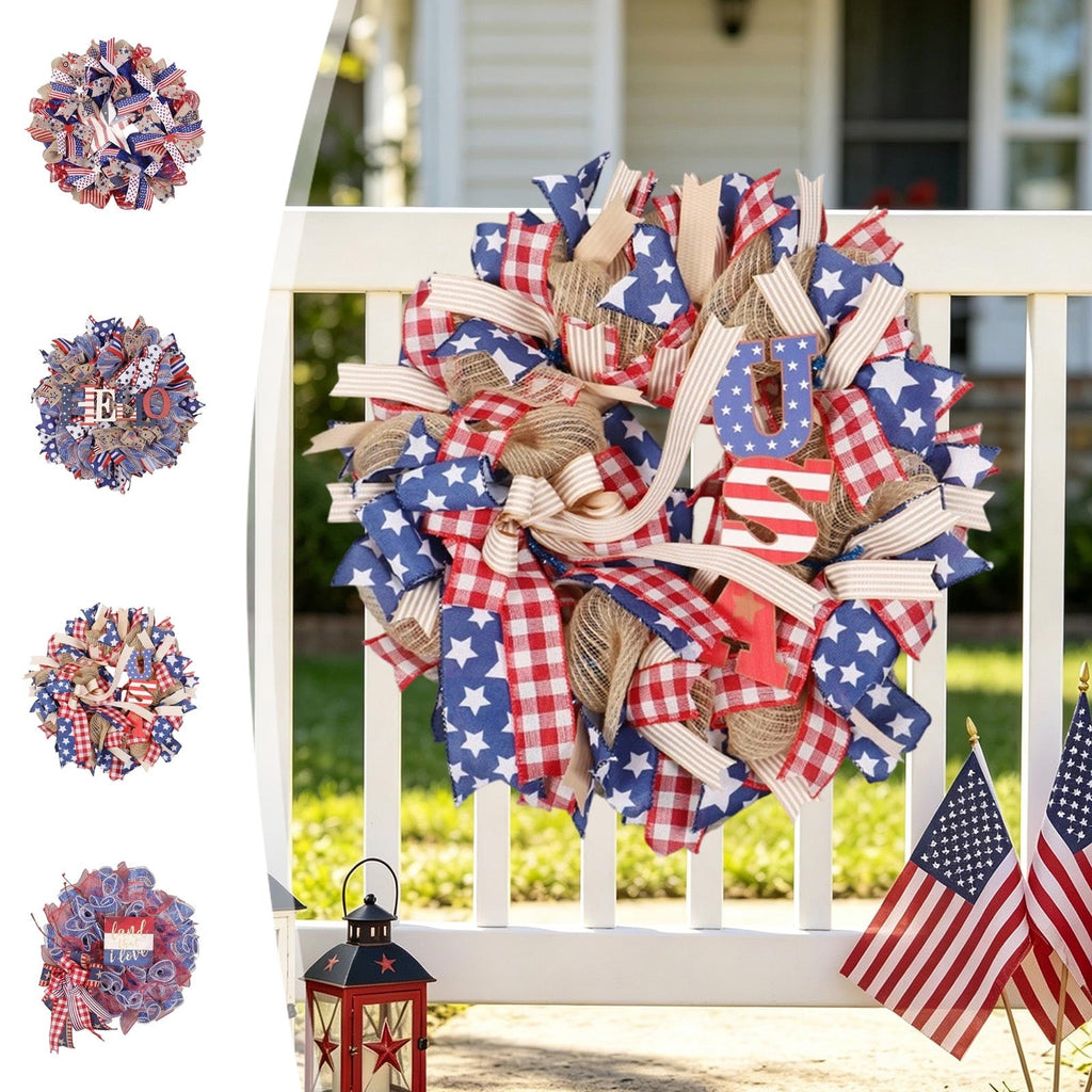 Nkmbld 4th of July Wreaths for Front Door, Independence Day Wreath Red White Blue Flower Wreath for Independence Day Memorial Day Flag Day Decor