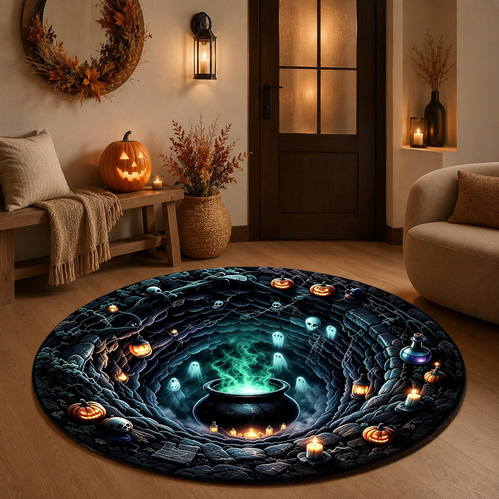 Win s Way 3D Illusion Round Halloween Rug Optical Illusion Doormat Non- Washable Entryway Decor Spooky Fall Front Door Mat for Party Decoration Available in 15.8/23.6/31.5 Inch