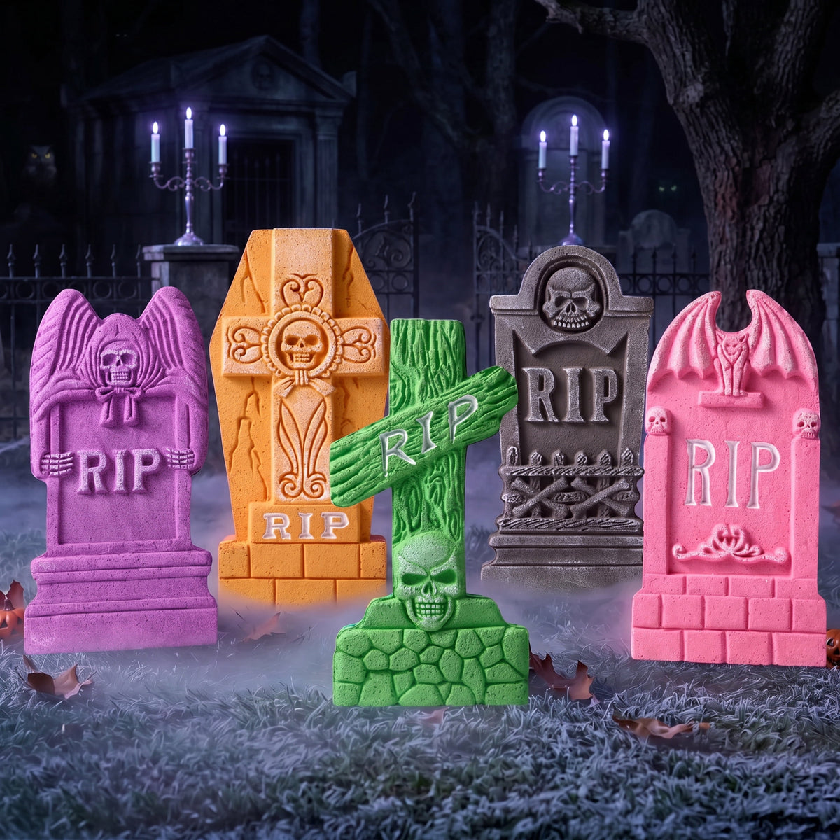 Joyfy 5 Pack Halloween Tombstone Outdoor Decorations,17 Inch Foam RIP Cemetery Headstone Decoration and 12 Halloween Yard Lawn Decoration Metal Stakes