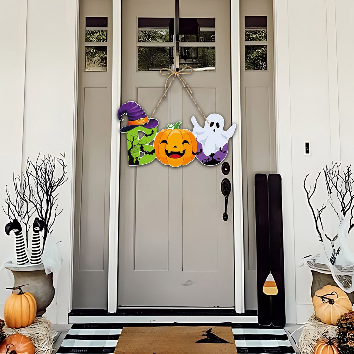 Generic Halloween Door Hanging Decor Pumpkin Ghost Bat Paper Sign Indoor Outdoor Front Door Decoration 16 Inch