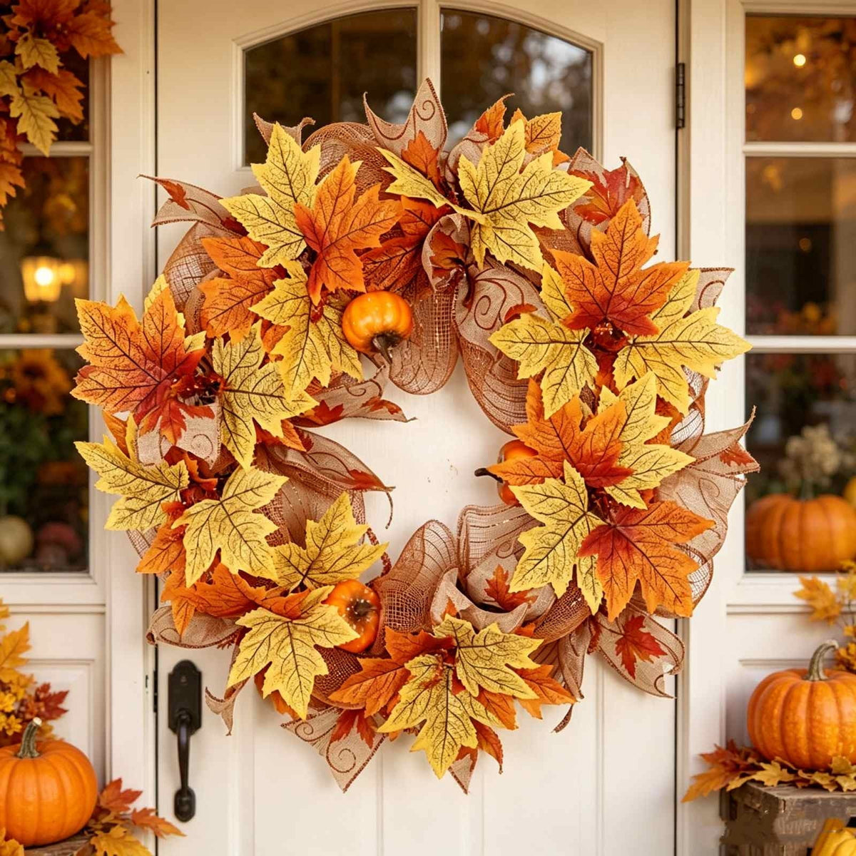 Festival Pumpkin Maple Leaf Artificial Wreath Door Hanging, Halloween Wreath