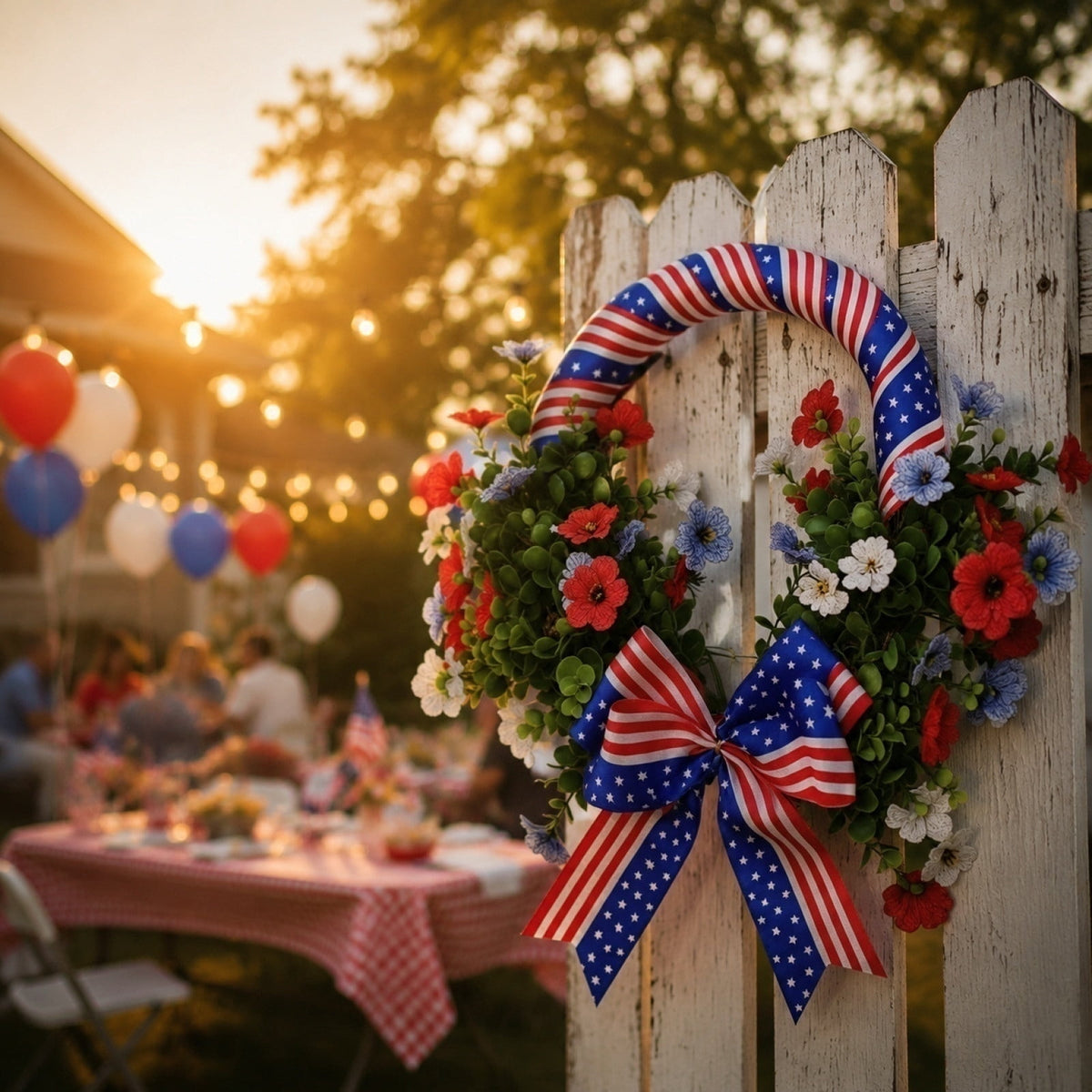 Nkmbld 4th of July Wreaths for Front Door, Independence Day Wreath Red White Blue Flower Wreath for Independence Day Memorial Day Flag Day Decor