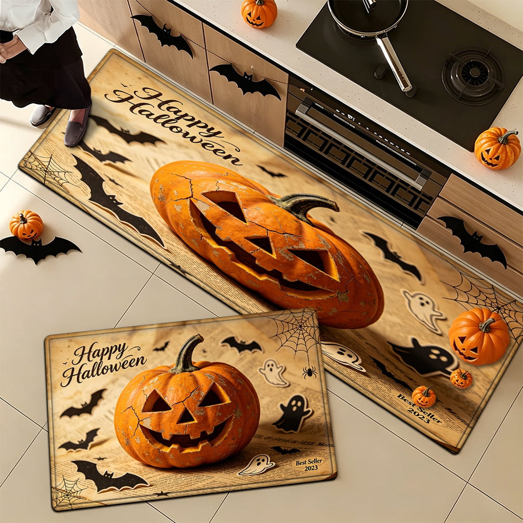 YIMEIS Halloween Pumpkin Lanterns Multi-purpose 1-Piece Flannel Mat and Kitchen Rugs,Soft Non-slip for Home Bedroom Bathroom