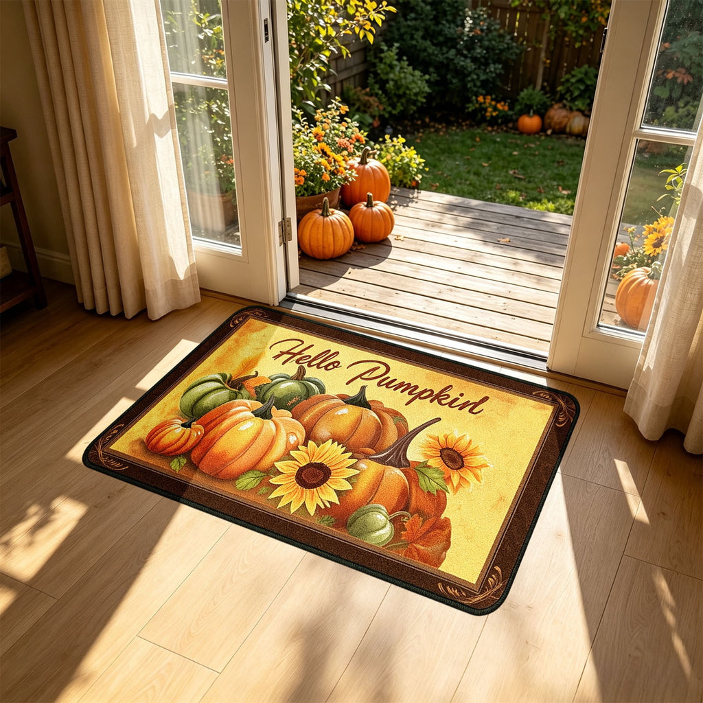 Yhmxh Fall Pumpkin Decorative Door Mat, Autumn Harvest Welcome Entryway Rug, Non‑Slip Absorbent Front Doormat, Seasonal Floor Mat for Indoor Outdoor Halloween Home Decoration 15.7x23.6 Inch