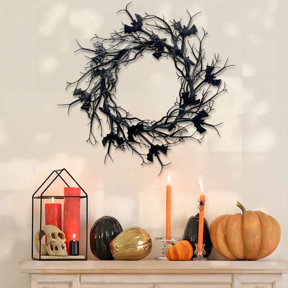 XGFHYJEH Halloween Wreath, Halloween Wreaths for Front Door, Halloween Decorations, Halloween Home Wall Decor Ornaments