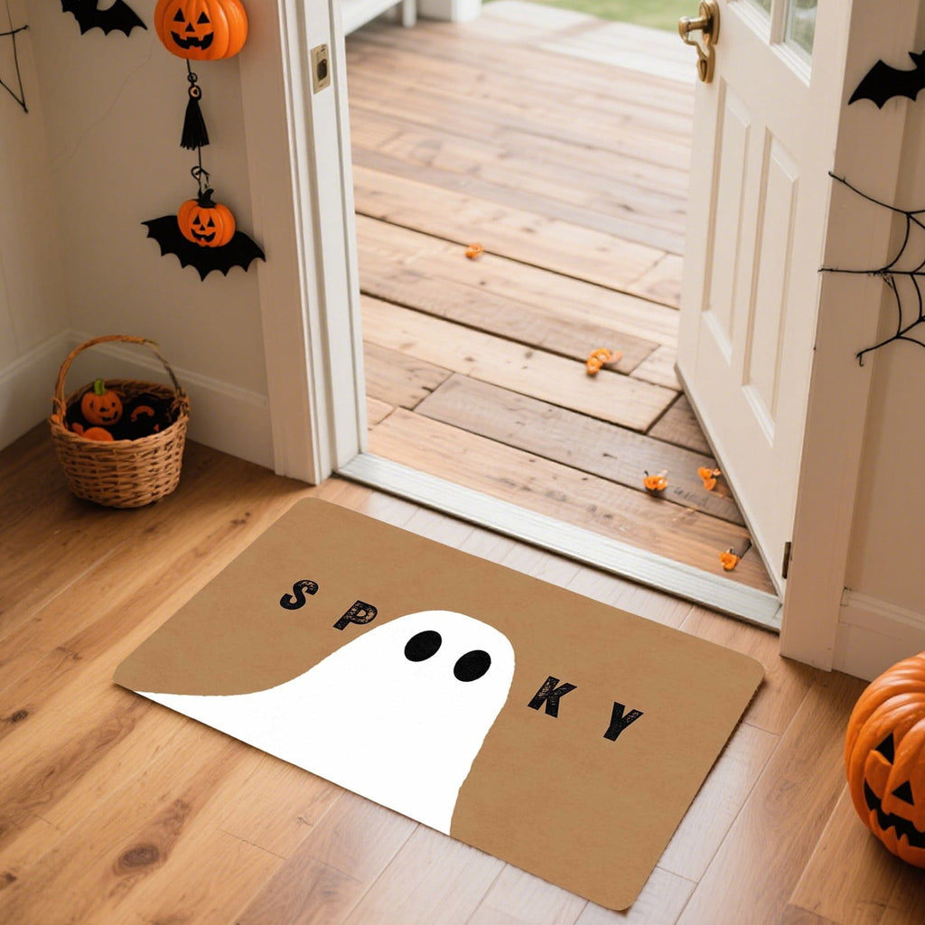 Halloween Door Mat Outdoor Ghost Welcome Doormats for Front Door 24 x 16 Inch, Non Ghost Coir Floor Mat Black White Stripe Halloween Rug for Entryway Front Porch, Floor Mats and Doormats