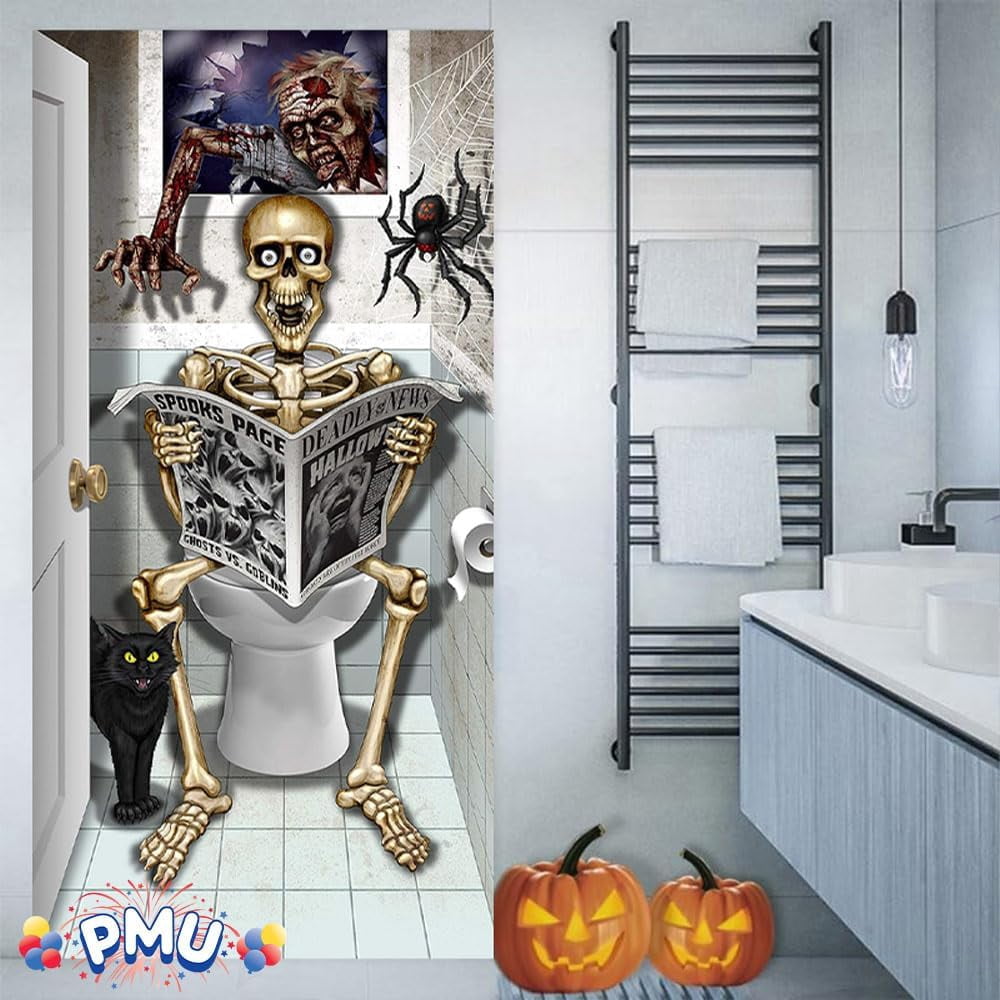 PMU Halloween Bathroom Door Cover, Halloween Decor, Door Decor