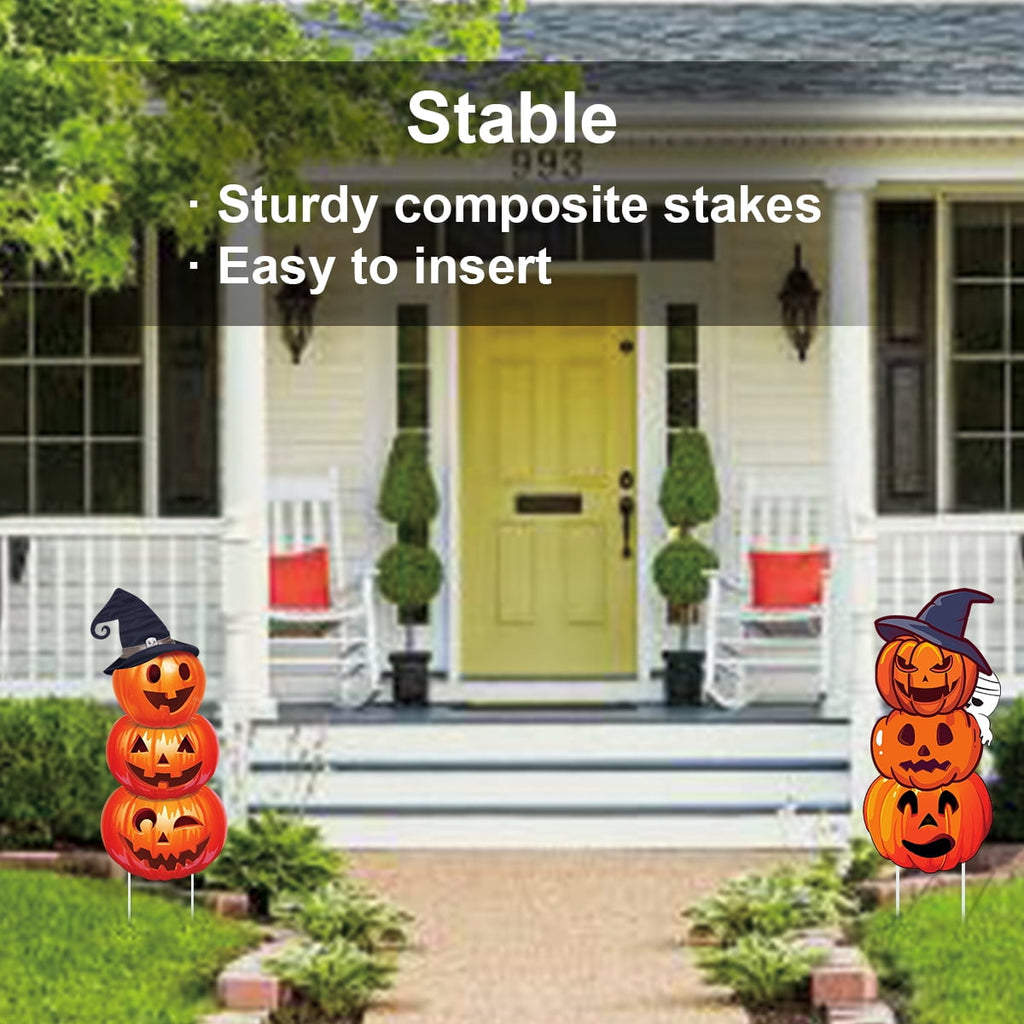 GameXcel Halloween Decorations Outdoor Yard Signs with Stakes, 34.8 in Tall Vertical Pumpkin and Ghost Decor, Weather-Resistant, 2 Count