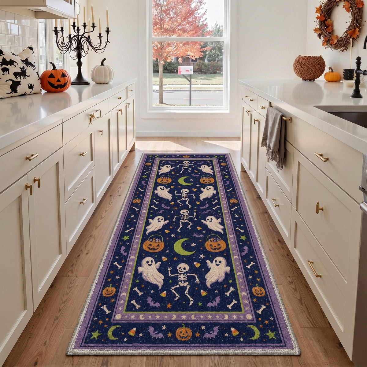 KUETH 3'x5' Halloween Machine Washable Area Rug, Non-Slip Rugs for Living Room, Bedroom and Dining Room, Orange
