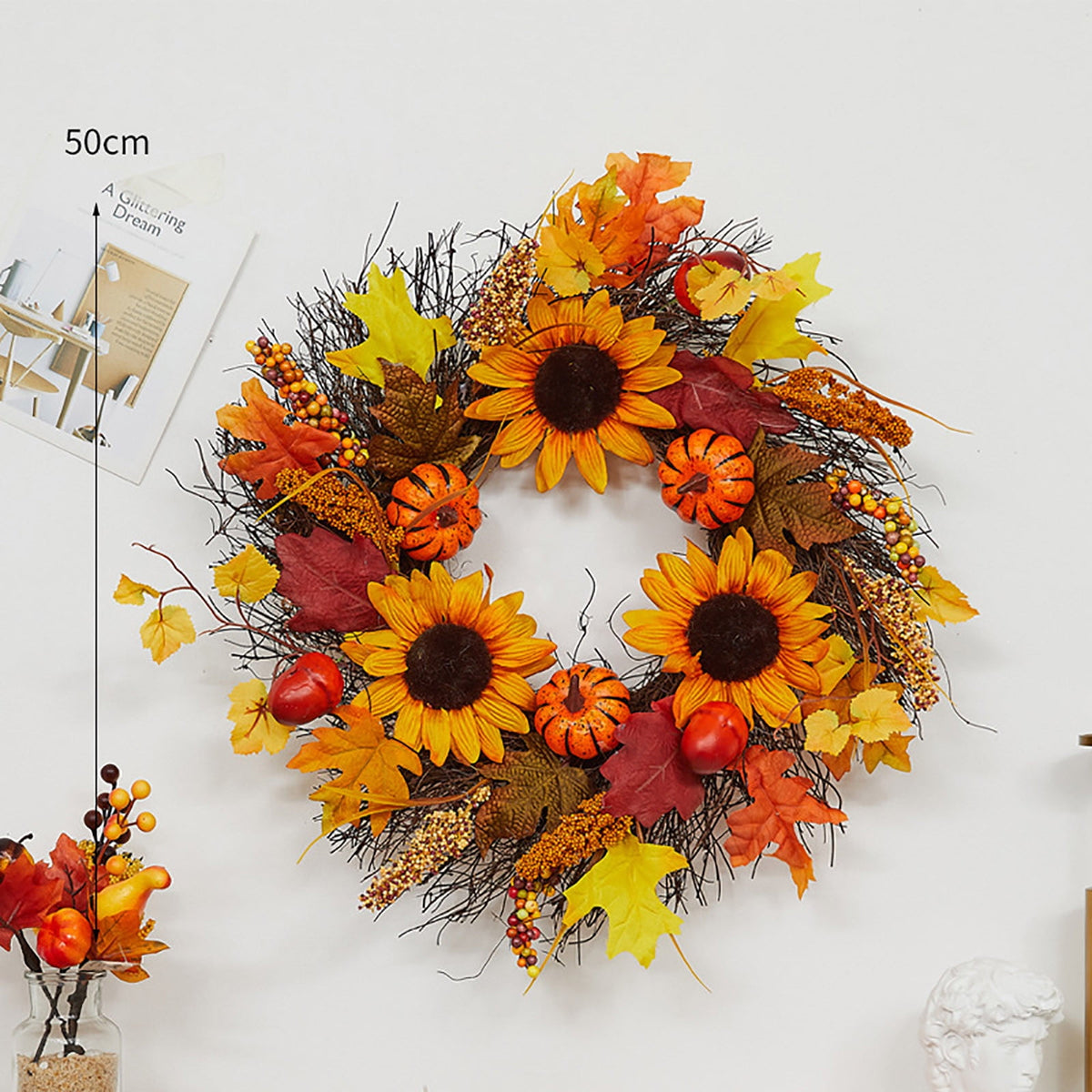 Fankiway Halloween Wreaths for front door, Halloween Black Flower Wreath Wall Door Hanging Festival Party Decor, Halloween Outdoor Wreath, Halloween Decorations