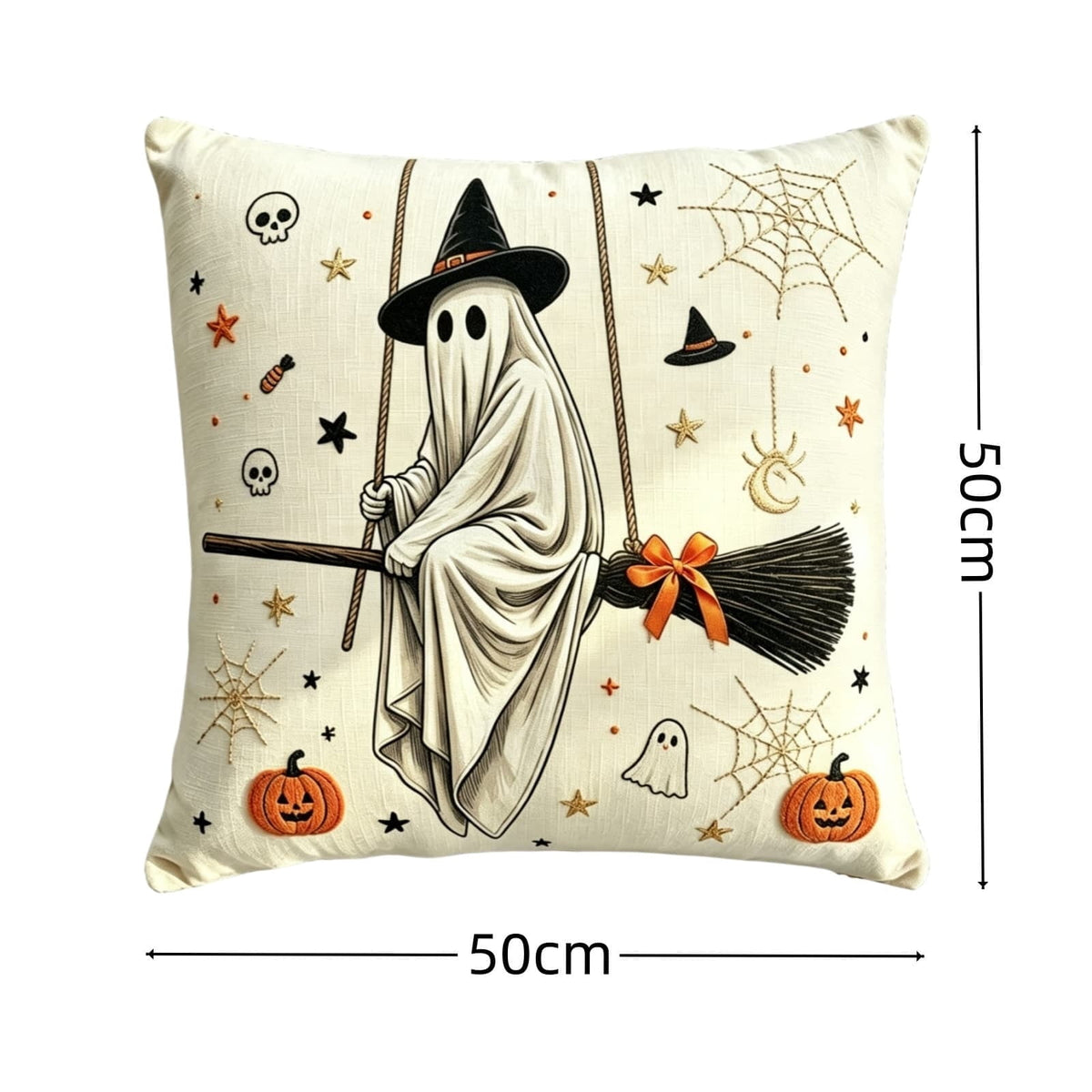 Cute Reading Ghost Plush Throw Pillow, Halloween Book & Pumpkin Bucket Ghost Stuffed Cushion, Spooky Season Decorative Pillow, for Sofa, Bedroom, Party Decor