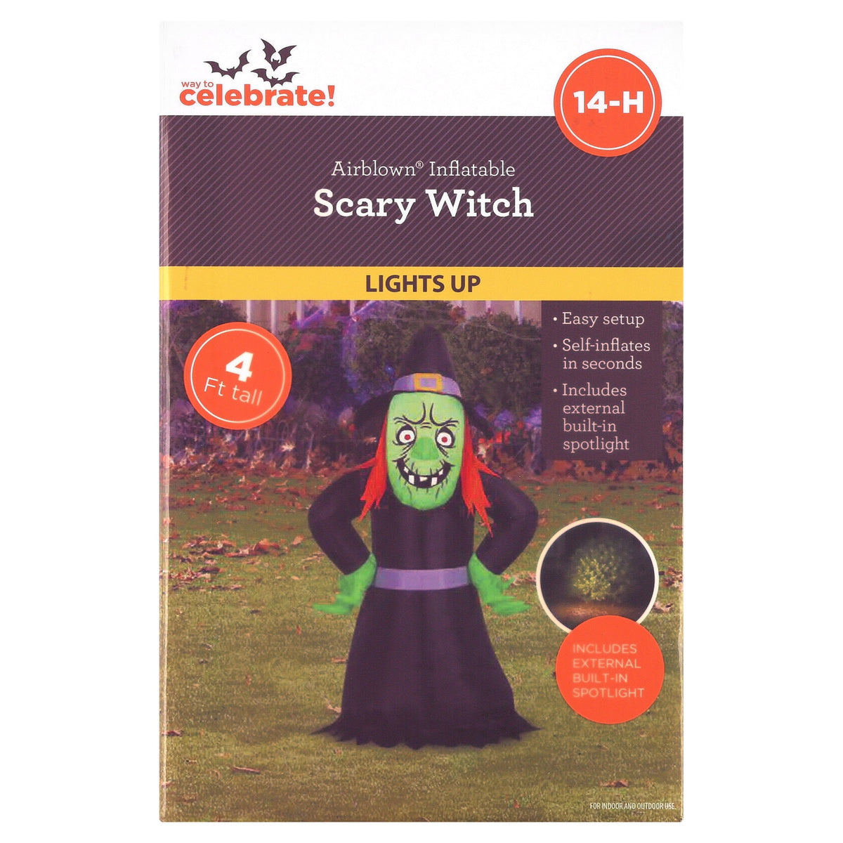 Scary Witch Airblown Yard Inflatable, Multicolor, 4', Halloween by Way To Celebrate