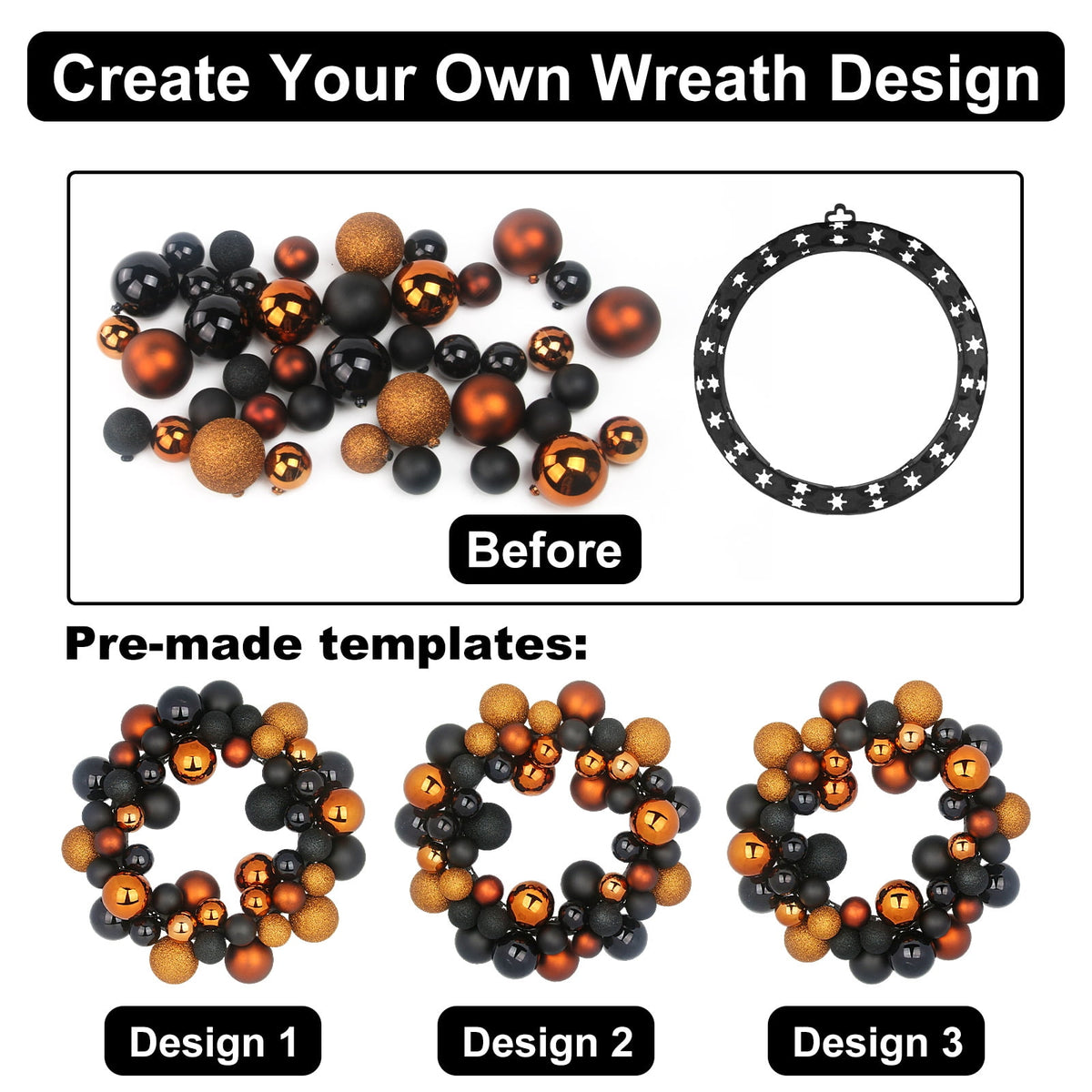DUNCHATY Halloween Ball Garland Wreath, 14 Inch - Spooky Decor for Parties, Events, Gifts - Door Window Wall