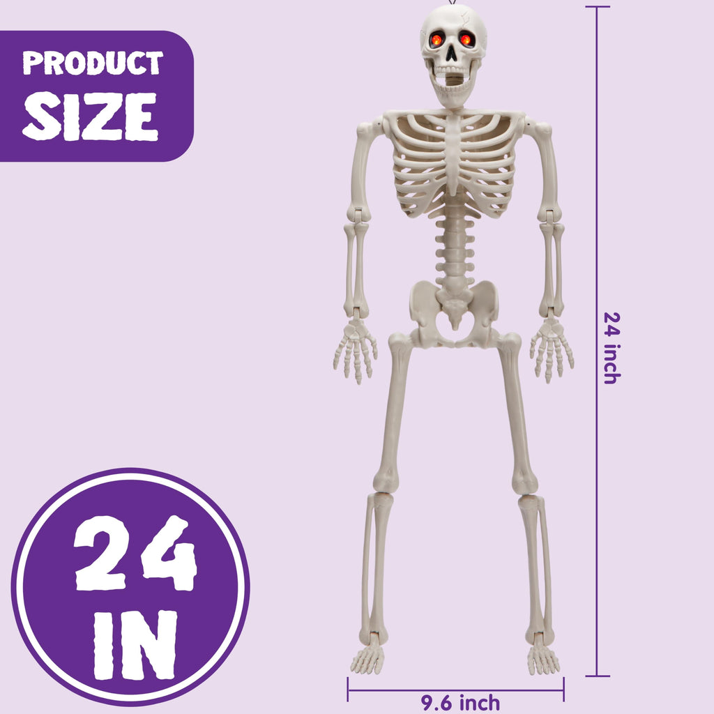 Joyfy 2 Pcs 24 Inch Halloween Skeleton Decor,2 FT Posable Skeleton Halloween Prop for Haunted House Indoor Outdoor Decoration Spooky Decor,Full Body with Movable Joints for Halloween Decoration