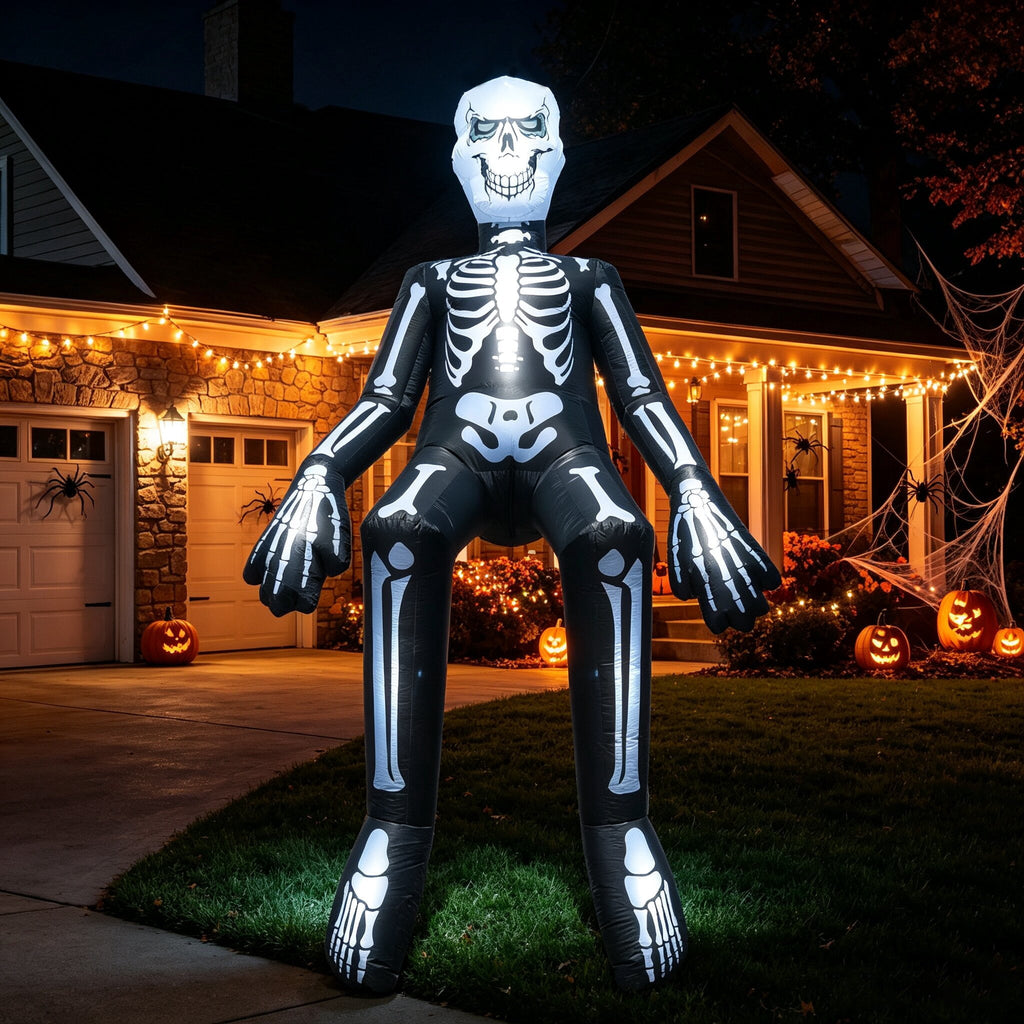 Halloween Inflatables Outdoor Decorations, 10.5ft Sitting Skeleton Halloween Outdoor Inflatables Decorations Skeleton Blow Up Built in Lights Air Pump for Halloween Party Yard Garden Party Supplies