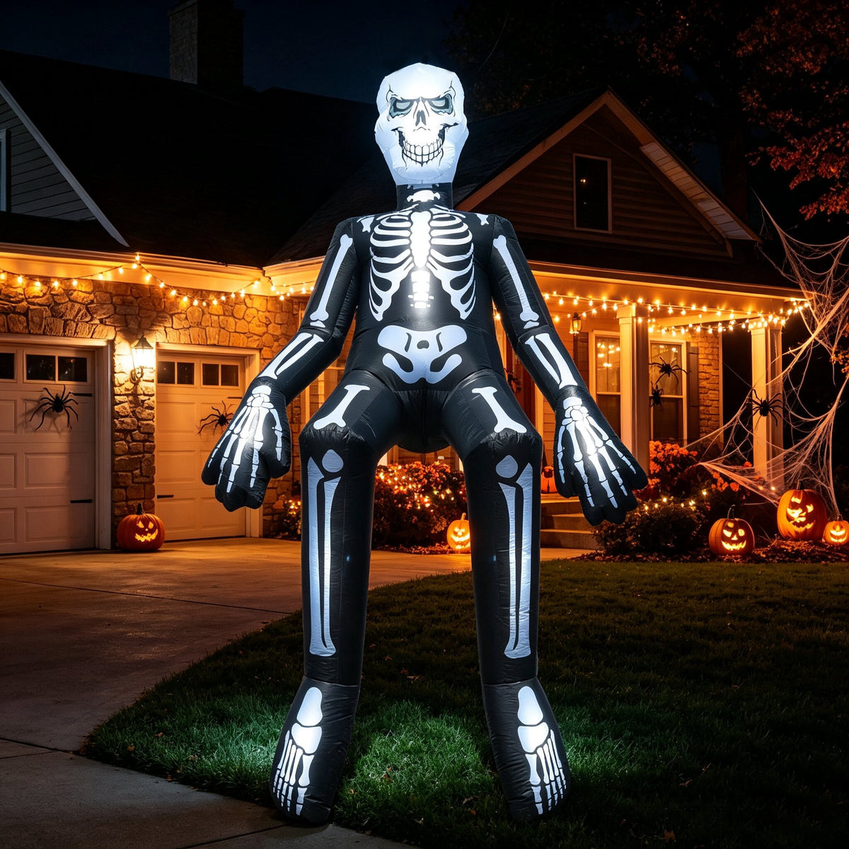 Halloween Inflatables Outdoor Decorations, 10.5ft Sitting Skeleton Halloween Outdoor Inflatables Decorations Skeleton Blow Up Built in Lights Air Pump for Halloween Party Yard Garden Party Supplies