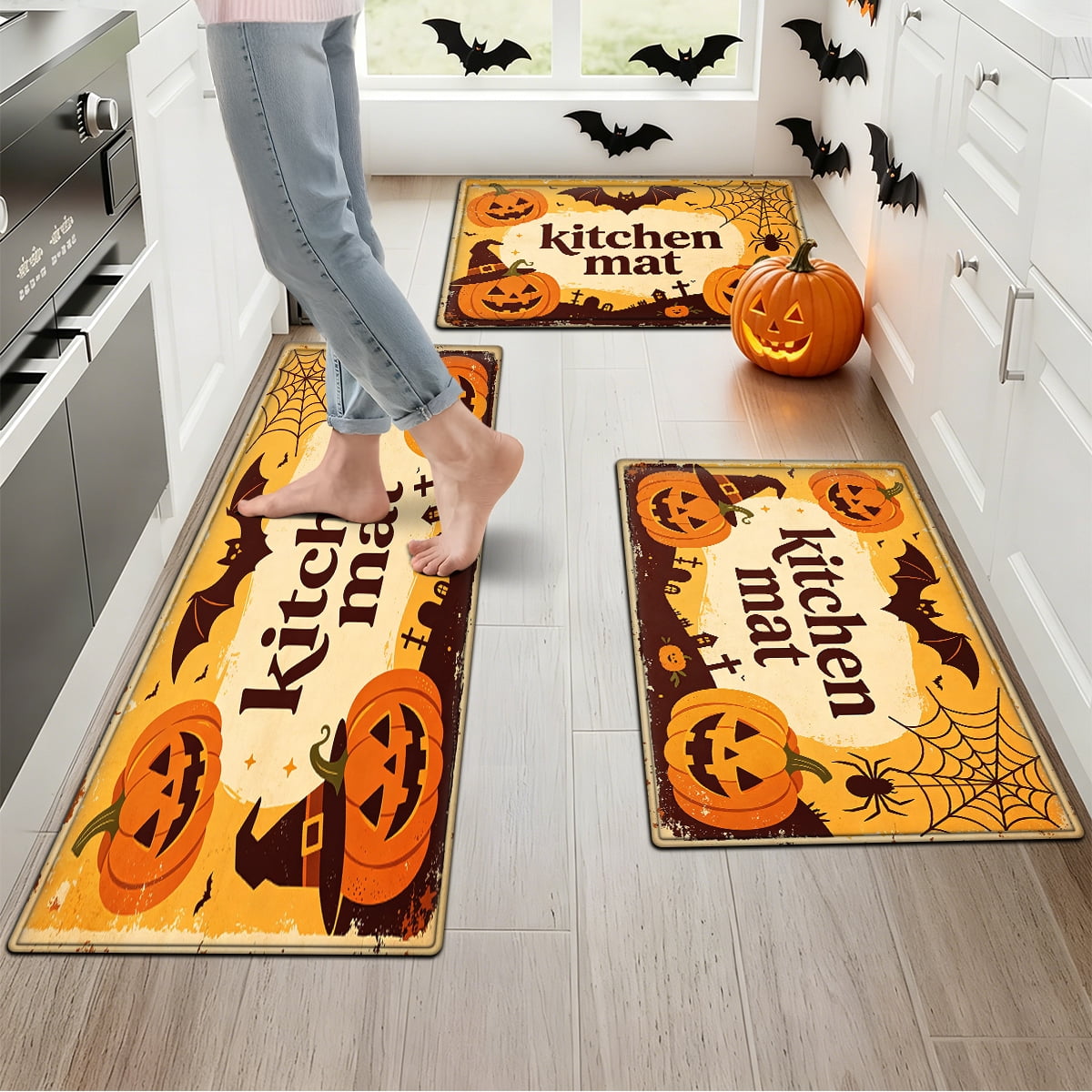 YIMEIS Halloween Orange Pumpkin Lantern Soft Non-slip 1Pc Flannel Mat and Kitchen Rugs,16''x24'',for Bathroom Entryway Bedroom