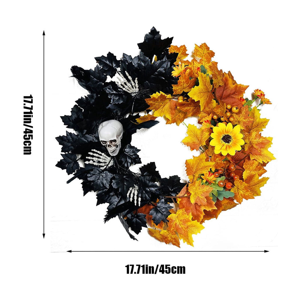 sruoe Halloween Decorations, Indoor Outdoor Halloween Decor, Artificial Wreaths, Halloween Decorations for Outside, Halloween Wreaths for Front Door, Halloween Horror Skeleton Maple Leaf Wreath