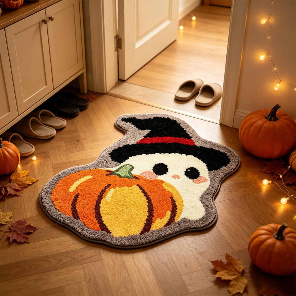 Halloween Wreath Shaped Rugs, Soft Indoor Mat for Entryway, Kitchen, Halloween Party, Pumpkin Witch Spooky Home Decor, 23.62x15.75 Inches