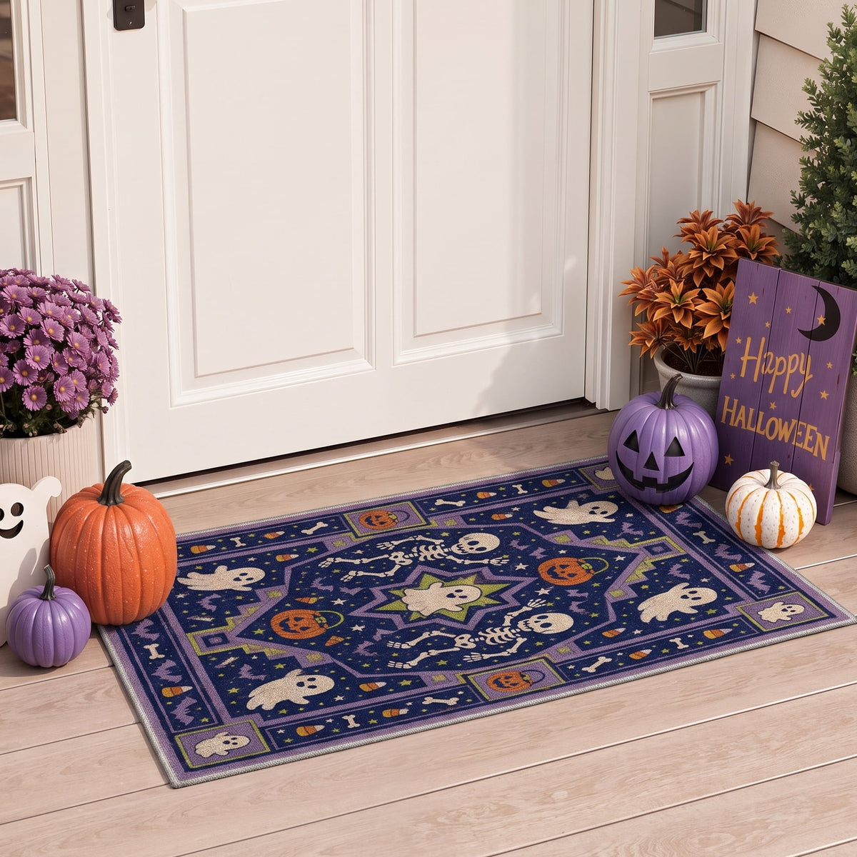 KUETH 3'x5' Halloween Machine Washable Area Rug, Non-Slip Rugs for Living Room, Bedroom and Dining Room, Orange