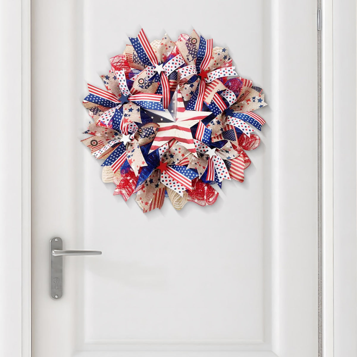 Nkmbld 4th of July Wreaths for Front Door, Independence Day Wreath Red White Blue Flower Wreath for Independence Day Memorial Day Flag Day Decor