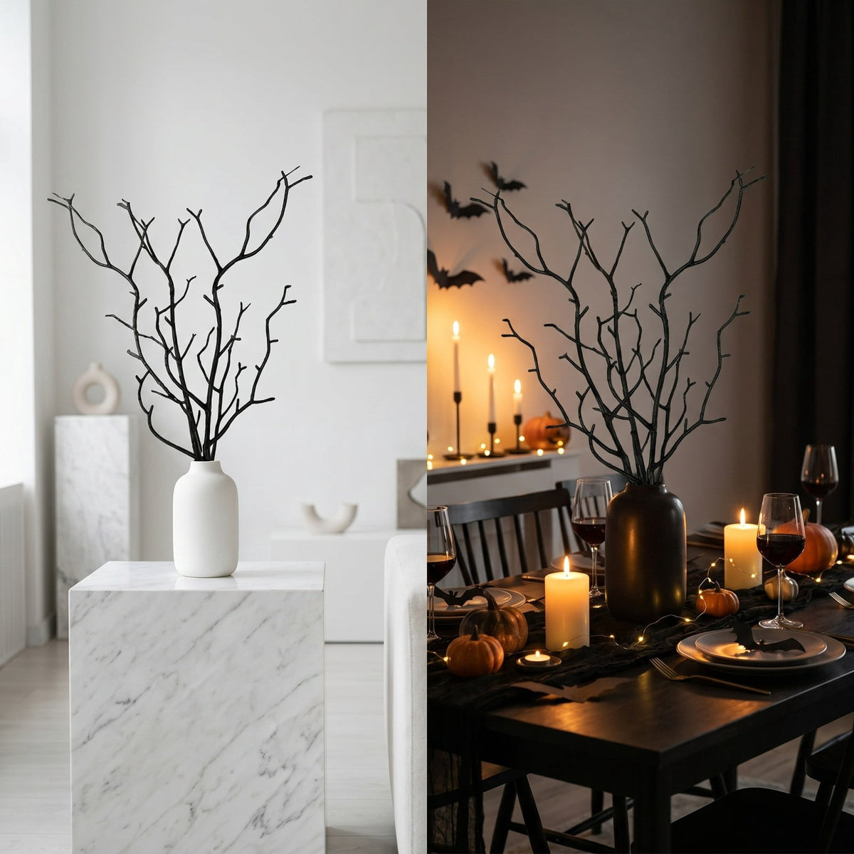 Halloween Artificial Branches, 10Pcs Black Bare Twigs Vase Fillers for Spooky Home Decor, Plastic Decorative Stems for Mantel Table Centerpiece, Creepy Indoor Outdoor Halloween Accents