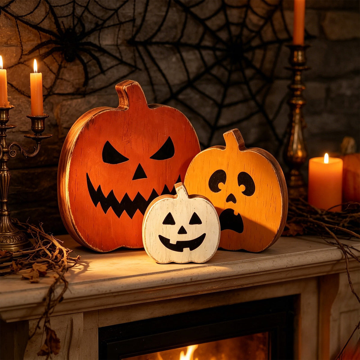 Gqtwoy Wooden Pumpkin Tabletop Signs Halloween Decor, Rustic Fall Decorations, Tiered Tray Centerpiece, 3-Size Decorative Pumpkins, Farmhouse Style Home Accents