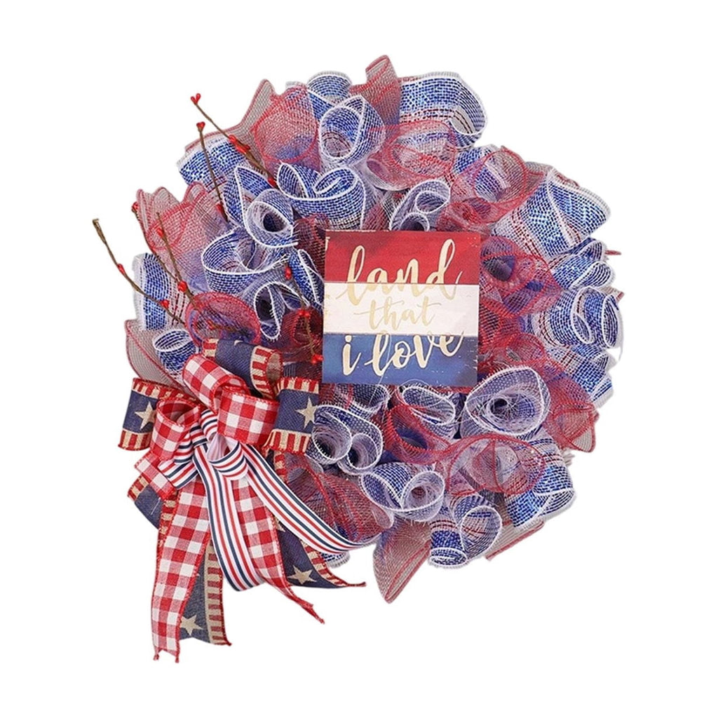 Nkmbld 4th of July Wreaths for Front Door, Independence Day Wreath Red White Blue Flower Wreath for Independence Day Memorial Day Flag Day Decor