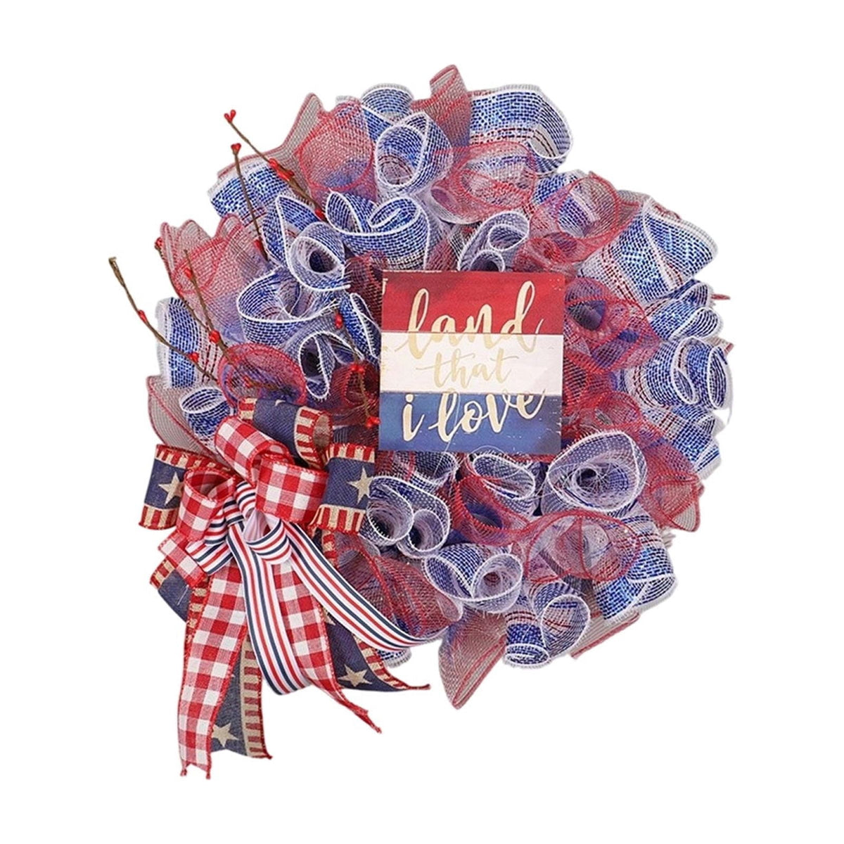 Nkmbld 4th of July Wreaths for Front Door, Independence Day Wreath Red White Blue Flower Wreath for Independence Day Memorial Day Flag Day Decor
