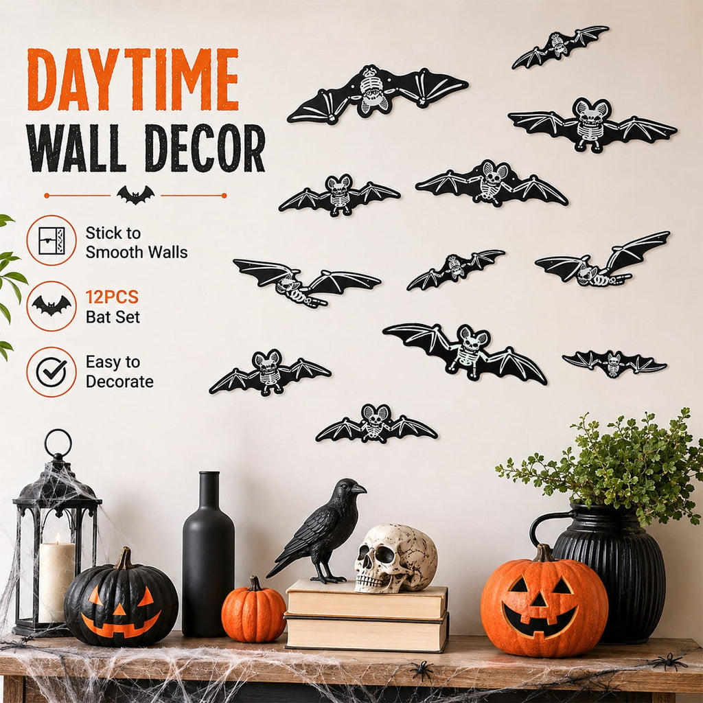 Halloween Decorations Bat 12PCS Large Glowing Skeleton Bats for Halloween Outdoor Tree Porch Yard Lawn Indoor Decor