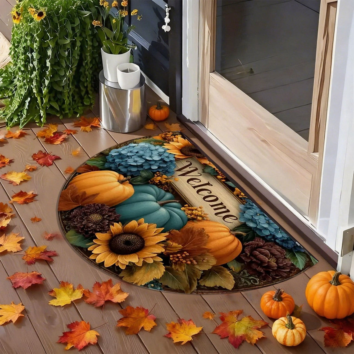 JoyMoreHome Fall Welcome Doormat, Fall Leaves Front Door Mat, Indoor Outdoor Entrance Floor Mats, Non-Slip Washable Thanksgiving Halloween Home Decor Mat