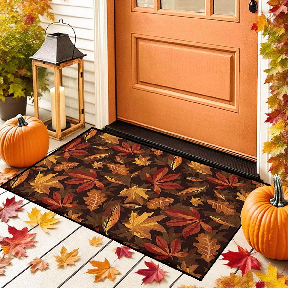 Uxgjfwu Halloween Thanksgiving Doormat 18x30 Inch Non-Slip Fall Decor Pumpkin Maple Leaves Print Front Door Kitchen Entryway Rug for Indoor Outdoor Use