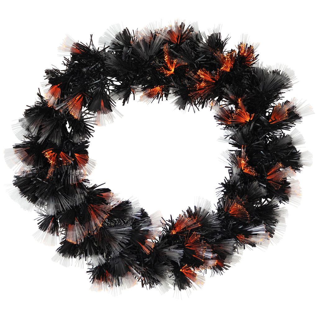 Multi-Function Fiber Optic Artificial Halloween Wreath - 24" - Black - Orange and Purple LED