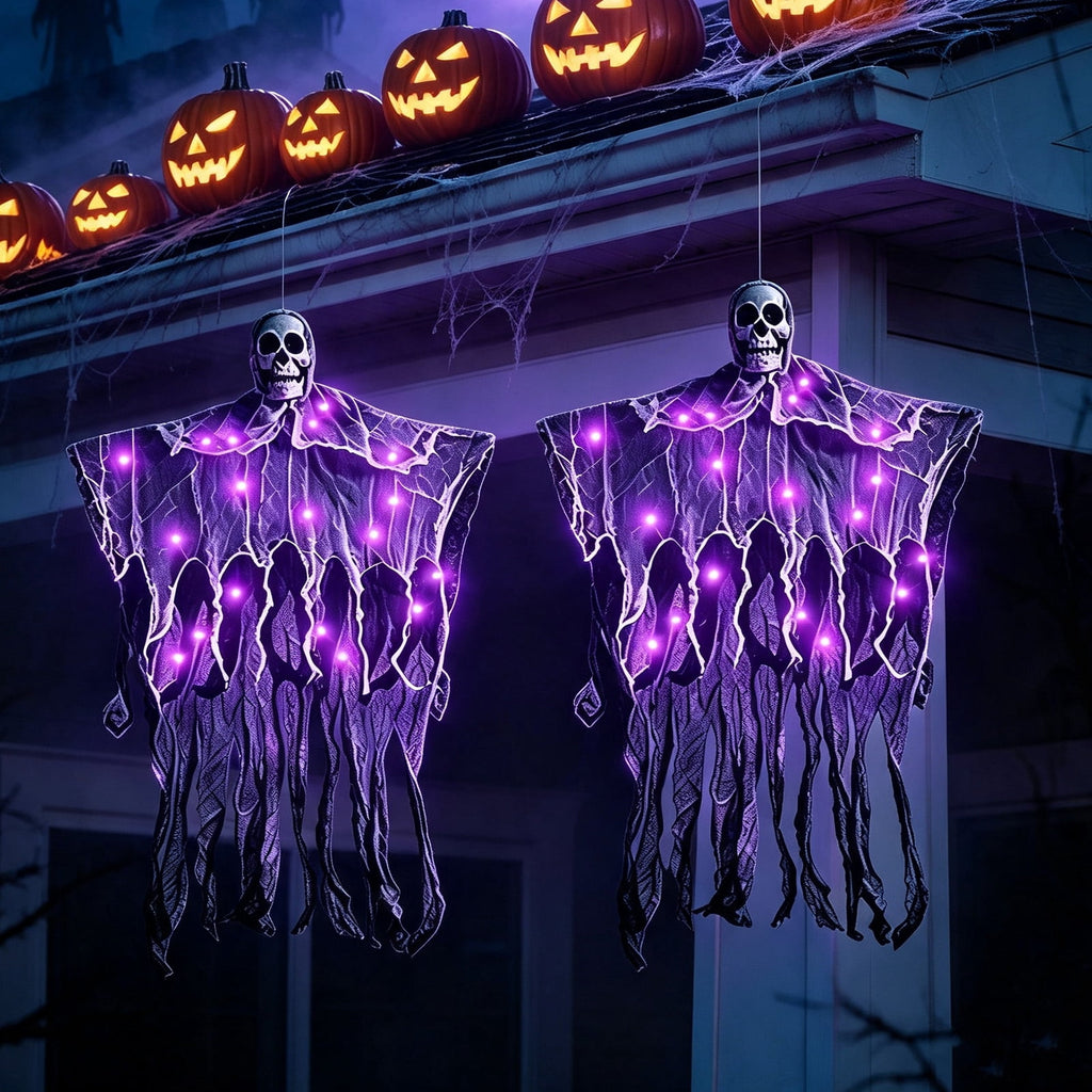 AGCAN 4 Packs Posable Halloween Hanging Skeleton Decoration, 16 Inch Halloween Decorations with Movable Joints for Graveyard Haunted House Props Decor Indoor Outdoor