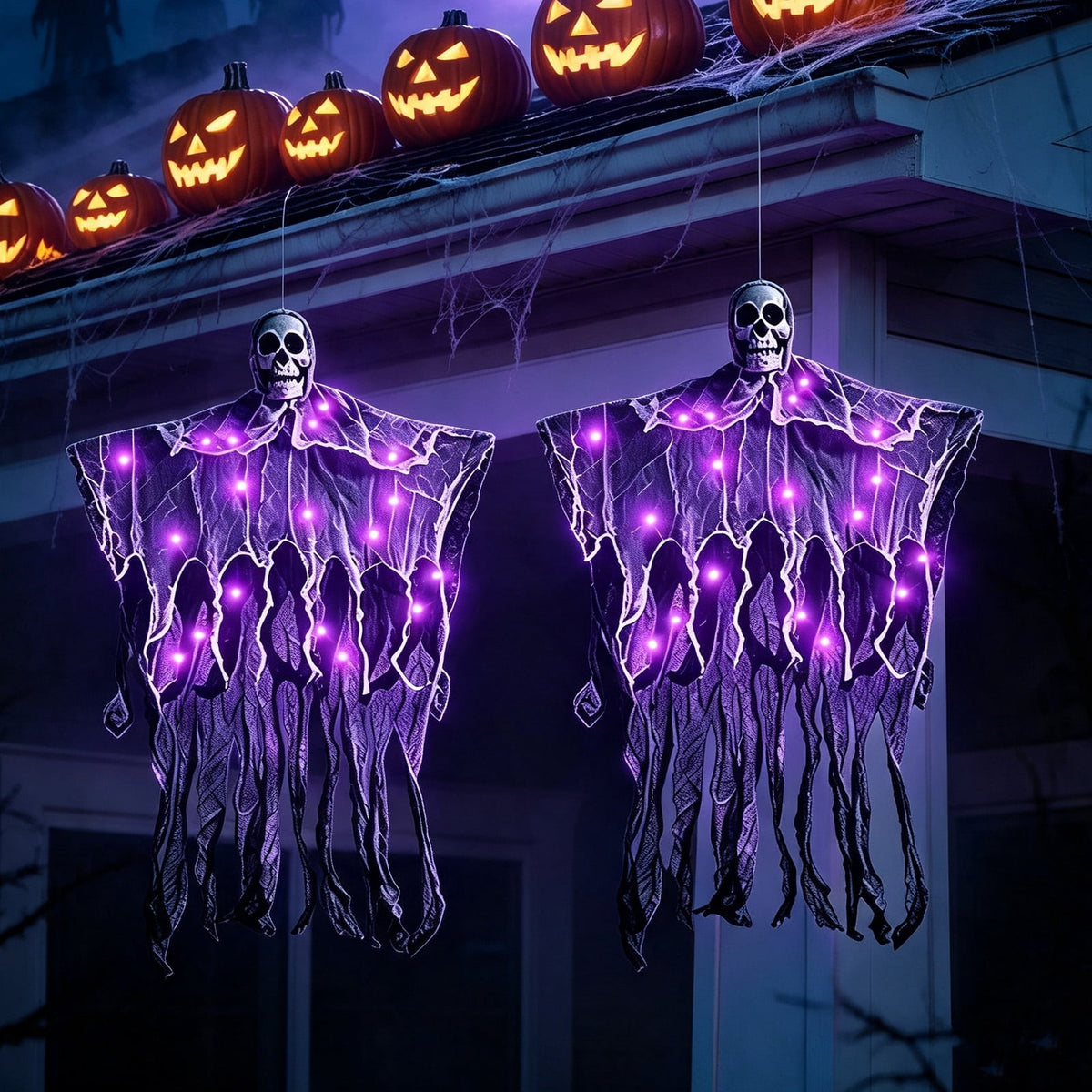 AGCAN 4 Packs Posable Halloween Hanging Skeleton Decoration, 16 Inch Halloween Decorations with Movable Joints for Graveyard Haunted House Props Decor Indoor Outdoor